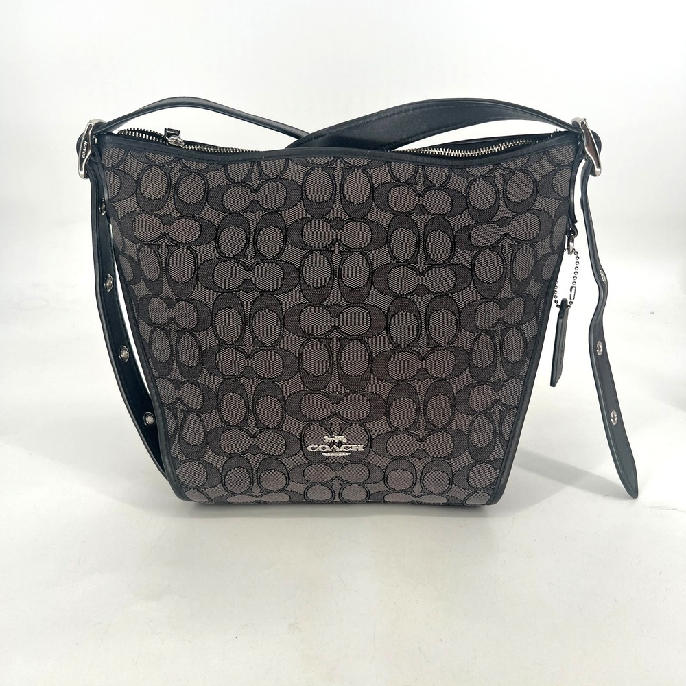 Coach Signature Jacquard Canvas Dufflette Crossbody Purse‎ 25697 Black Gray